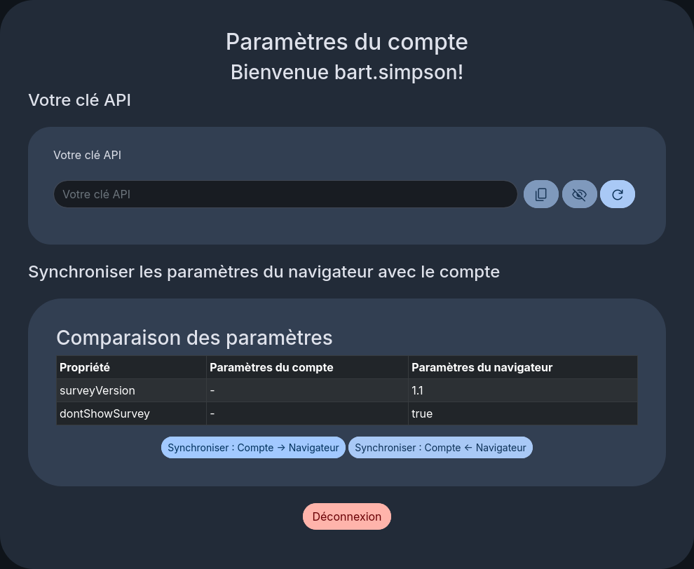 Paramètre du compte