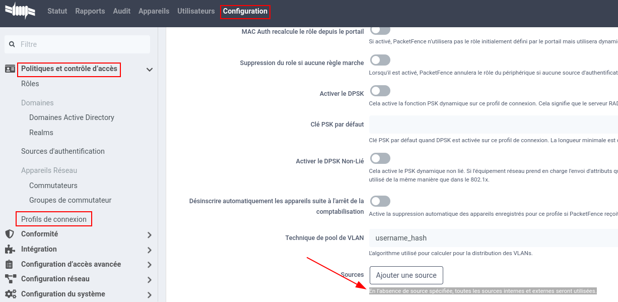 Profil par défaut de connexion