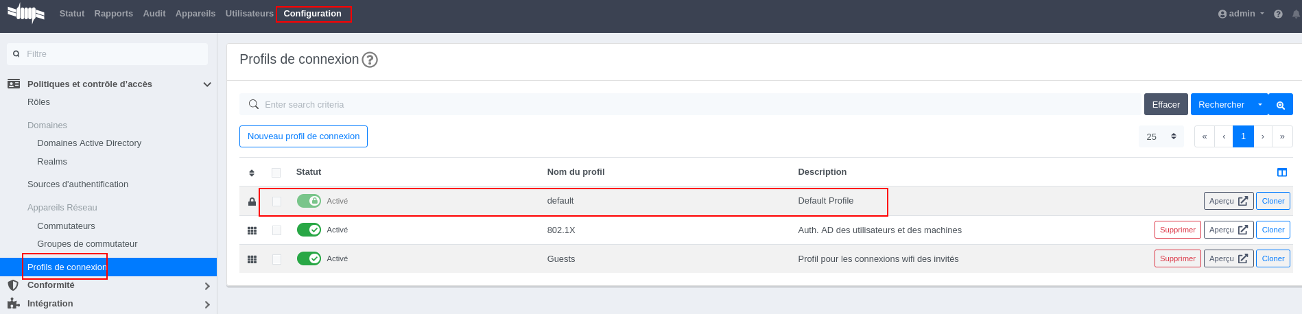 Configuration default profile