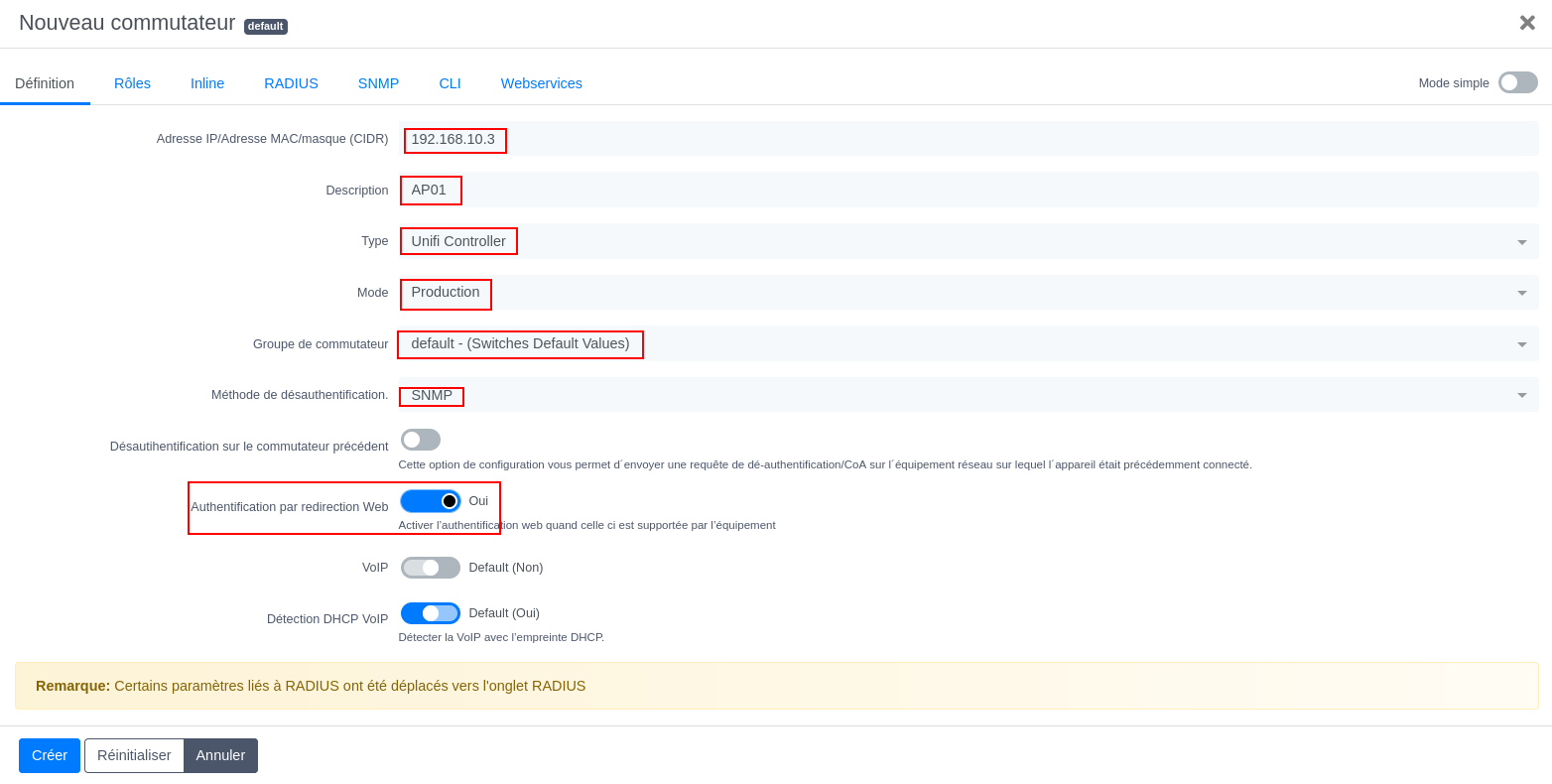 Configuration PacketFence AP Unifi