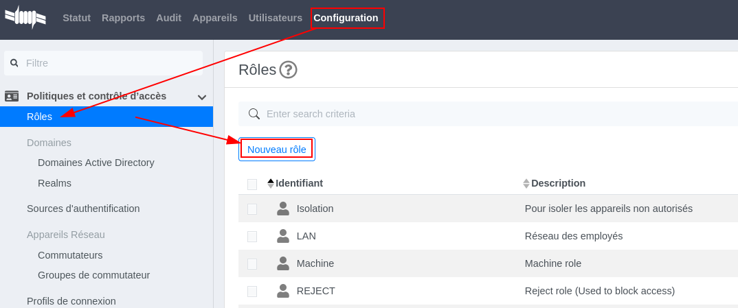 Configuration rôle